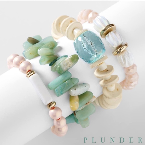 Plunder Design Boho Summer Colorful Stackable Bracelet Set ❤️ Turquoise/pink - Picture 4 of 4